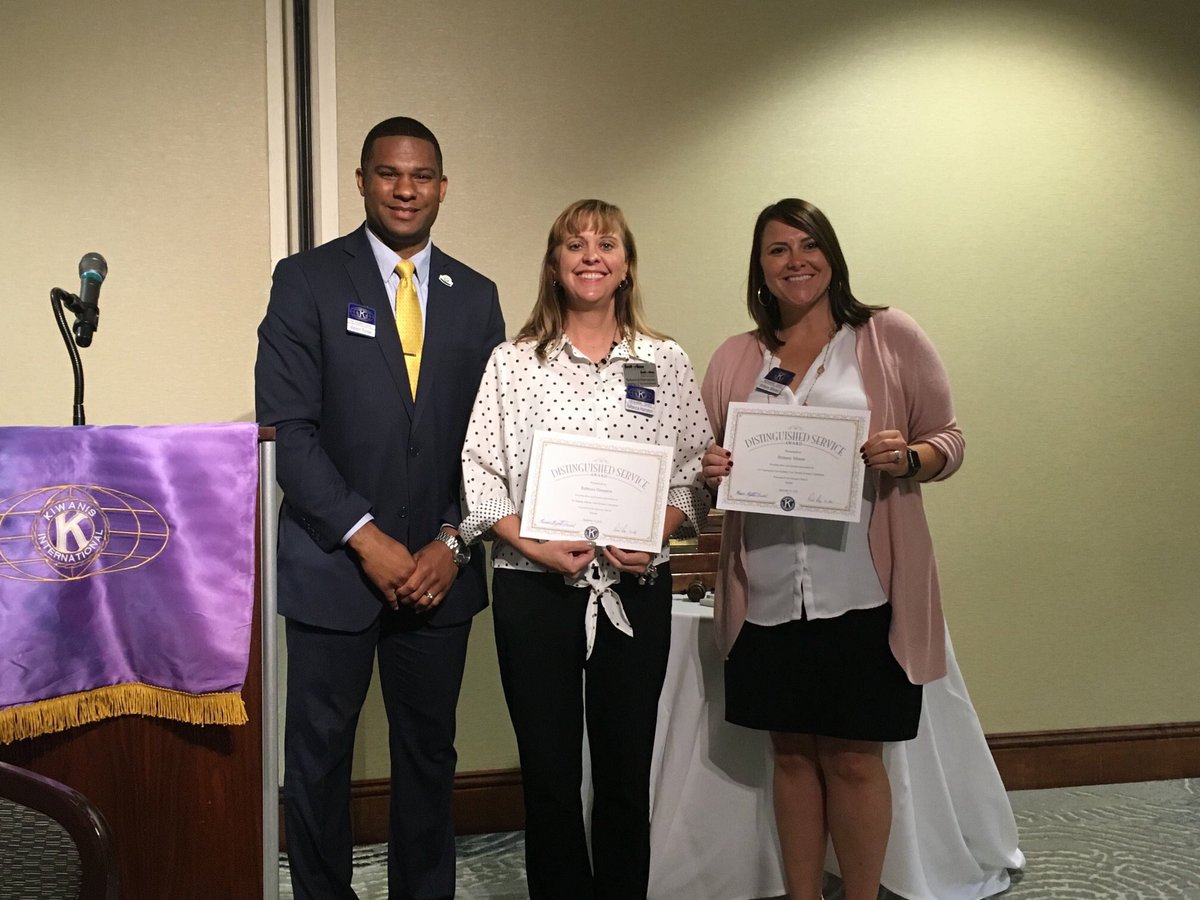 NewarkKiwanis's tweet photo. As one of his last official acts, President Mareion Royster presents the August Co-Kiwanians of the Month to Rebecca Hampton and Brittany Misner. https://t.co/HlQ5vX0AXe