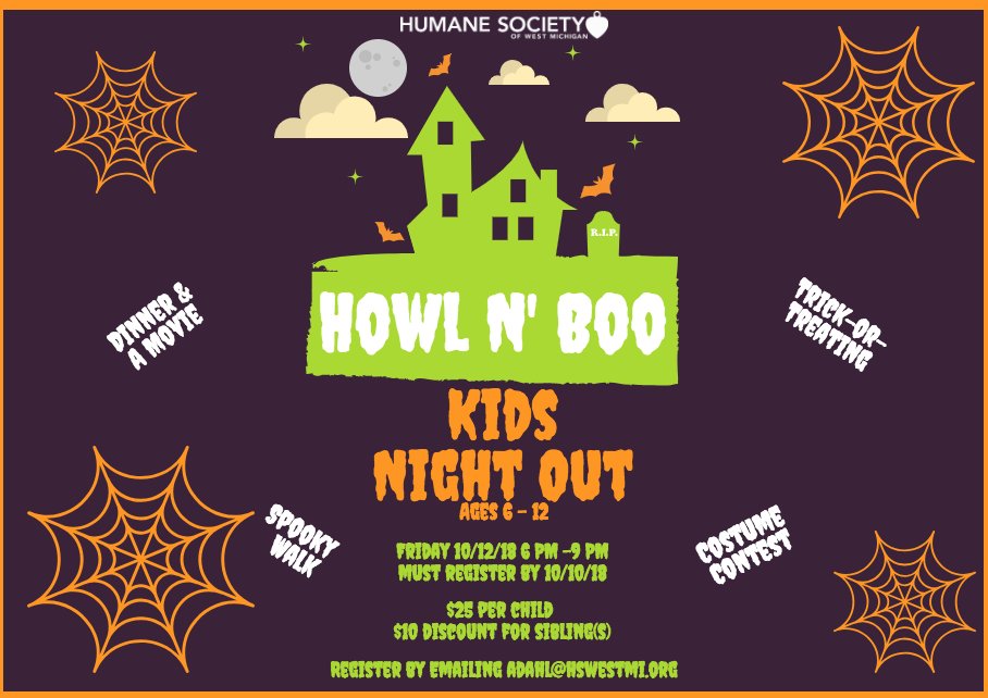 Something's bubbling, and it'll be ghoulishly fun... A spooky good time for everyone! So, fly on over for a Halloween Bash on October 12th at Humane Society of West Michigan