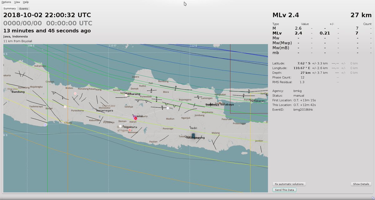 TDesiantoFW's tweet photo. #Earthquake_alert - Oct 03, 2018 - 05:00:32 UTC+07:00, Mag: 2.4 SR, #Epicenter: 7.62 S, 110.67 BT (on land, 13 km NE of #Klaten - #Central_Java), #Hypocenter: 27 km. ::BMKG-PGR VII. Source: @bmkgjogja #Indonesia #earthquake #alert #warning #mitigation https://t.co/Q2zDRF5m1K