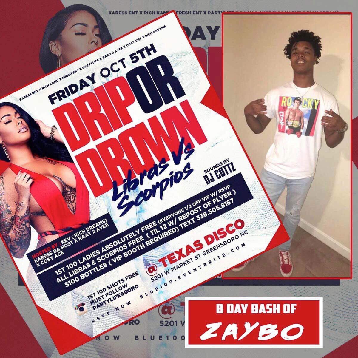 TheJuiceGod_X's tweet photo. Friday October 5
#CosyENT Presents
#DripOrDrown #LIBRASvsSCORPIOS
RSVP https://t.co/CnaUOE11dU
first 100 LADIES FREE
All LIBRAS & SCORPIOS FREE til 12
@ TEXAS DISCO 🔥
Music 🎼 by dj Cuttz
#NCAT #UNCG #BENNETT #WSSU
#COSYENT #FRESHENT #RICHCAMP #2AYE #PARTYLIFE #KARESSENT https://t.co/i7UGxjmNEO