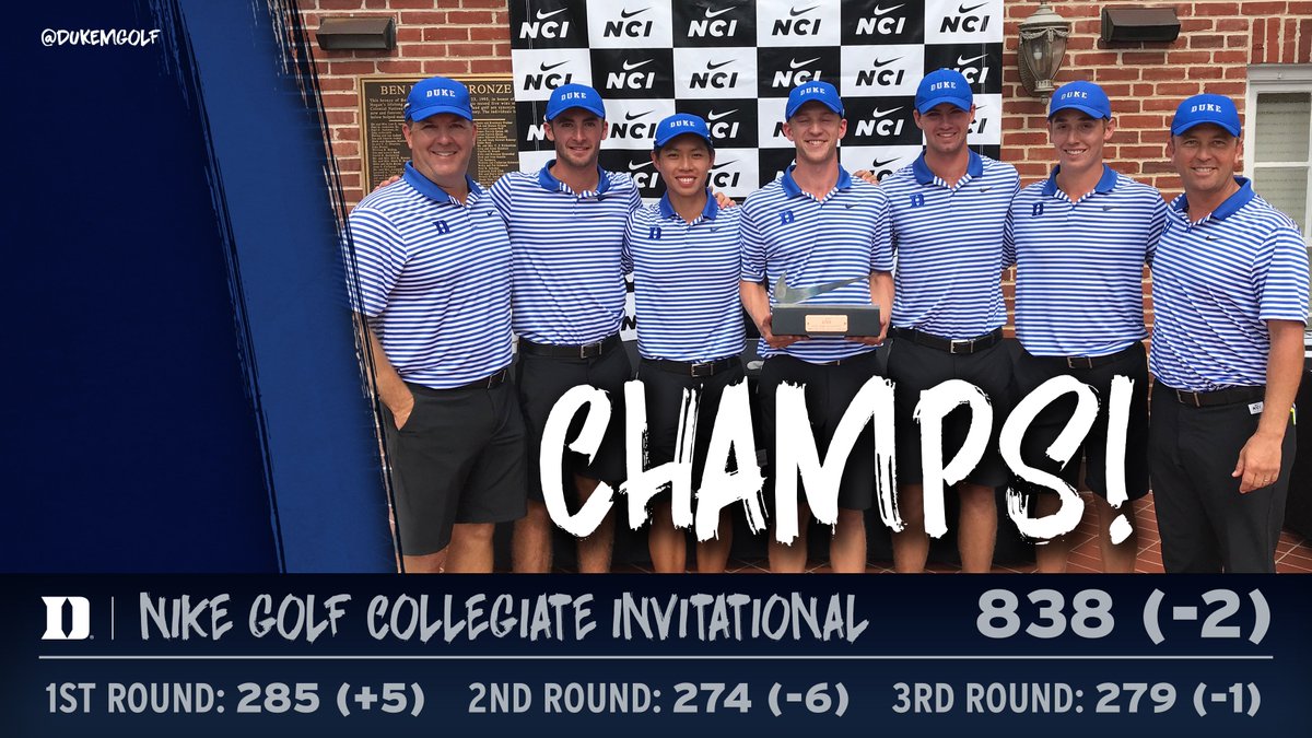 DukeMGOLF's tweet photo. JUST DO IT. 

Eaton, No. 9 Blue Devils out-pace stacked field to win Nike Golf Collegiate Invitational

Recap: https://t.co/XCVUmevhGX

#GoDuke https://t.co/bQnyf9zkTW
