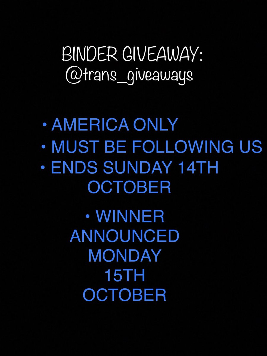 TRANS_GIVEAWAYS's tweet photo. We have been inactive for a little while so as an apology we are giving away 1 GC2B HALF BINDER OF THE WINNER’S CHOICE.
Rules:
• RETWEET TO ENTER 
• must be following us
• America only
• ends Sunday 14th October https://t.co/RtjkoPdXOb