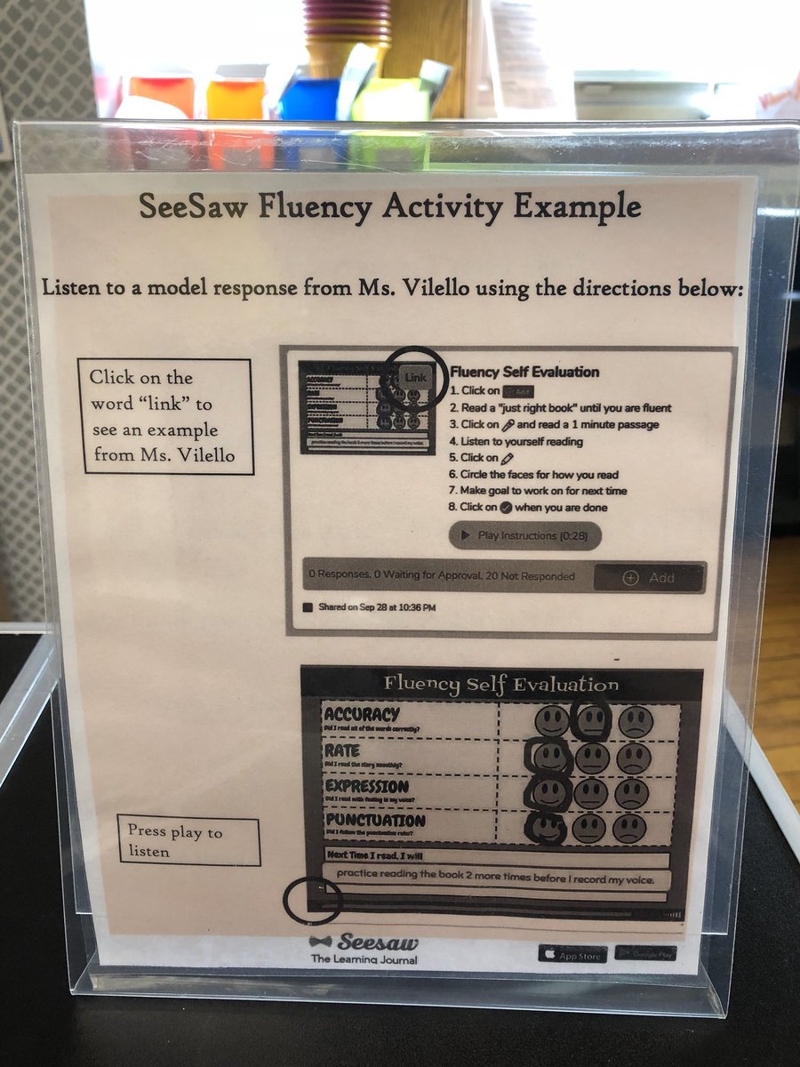 AshleaVilello's tweet photo. Make learning and success transparent by giving students the tools they need. They will give you the work you are looking for! Check out this PERFECT seesaw fluency post on day 1 of ELA playlists! @PorterElemSCSD #SCSDSuccess #SyraFuse #PandaPL https://t.co/RnyqSblzPJ