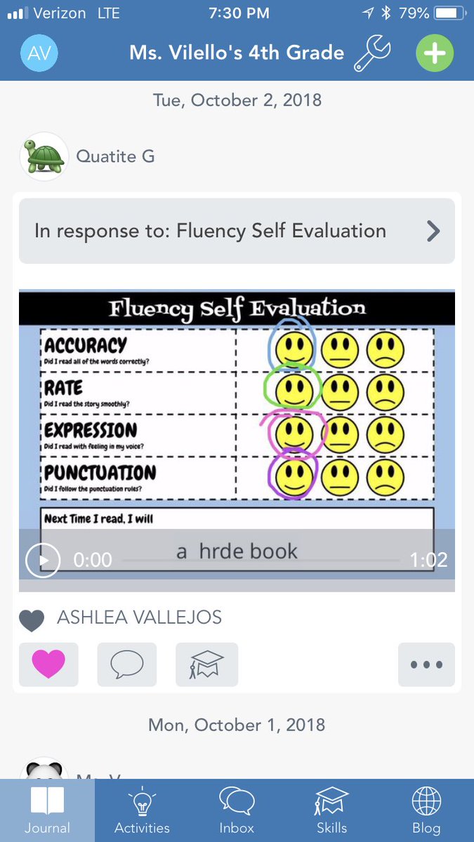 AshleaVilello's tweet photo. Make learning and success transparent by giving students the tools they need. They will give you the work you are looking for! Check out this PERFECT seesaw fluency post on day 1 of ELA playlists! @PorterElemSCSD #SCSDSuccess #SyraFuse #PandaPL https://t.co/RnyqSblzPJ