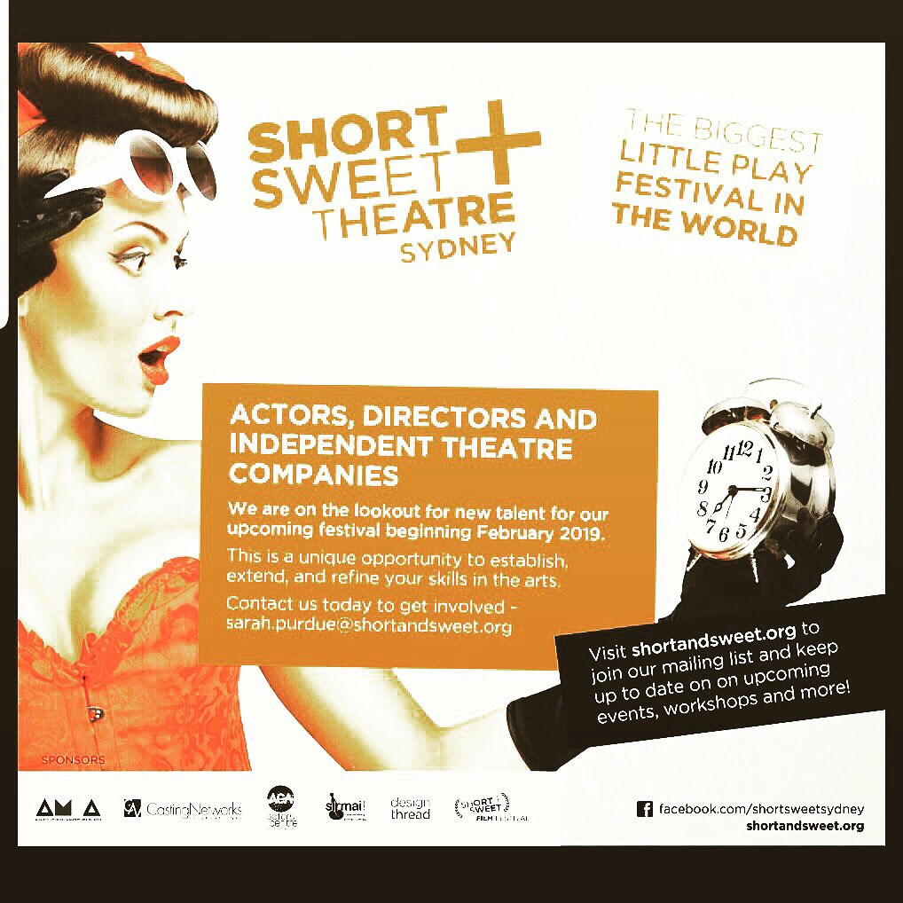 ShortSweetFest's tweet photo. Submissions close in exactly 7 days!!!! Do yourself a creative favour..... direct a 10 minute play!!!! With over 160 plays on offer there is bound to be something for you!!!! #play #Sydney #theatre #director #actors #shortplays #10minutetheatre #shortsweetfest https://t.co/rIjC6iF4nK