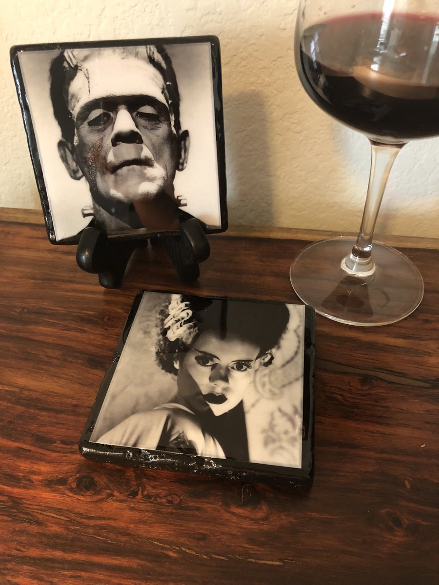 bopaleena's tweet photo. Handmade tile coasters with my favorite couple made by @bopaleena  #Frankenstein #BrideofFrankenstein #HorrorMovies #Halloween https://t.co/98QnegRlIY