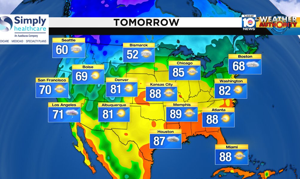 Here is the national forecast for tomorrow Presented by Simply Healthcare https://t.co/W5wwbRFP1o