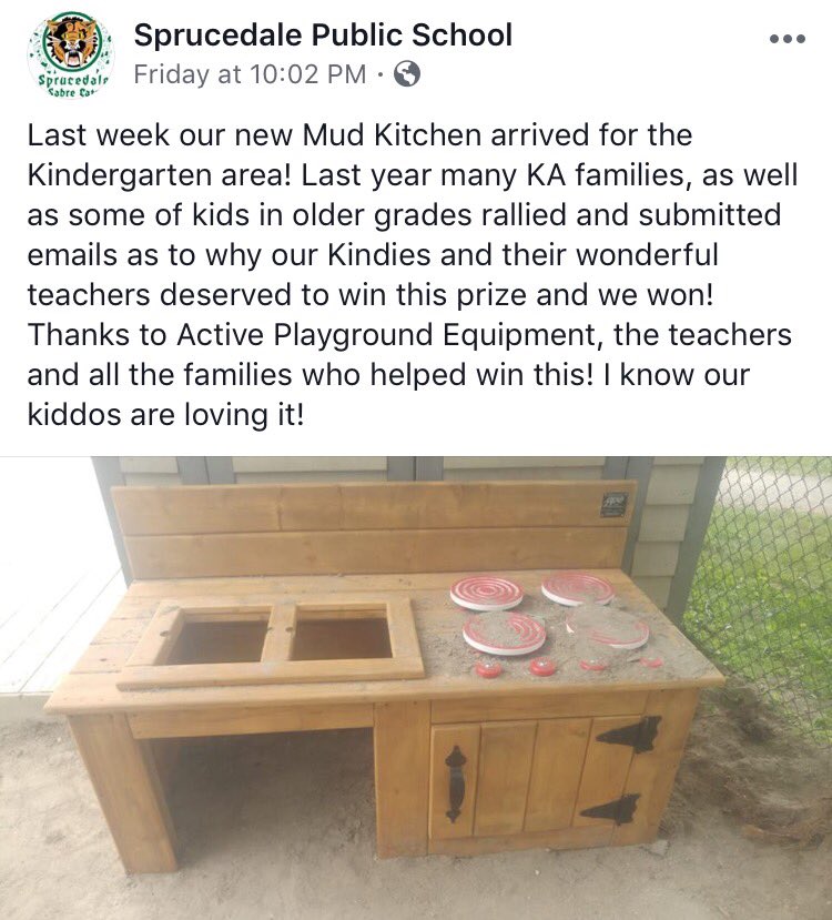 Thank you <a href="/ActivePlaygrnd/">ActivePlaygroundEqt</a> for our New Mud Kitchen!! Kindergarten A <a href="/SprucedalePS/">Sprucedale PS</a> LOVE it!! ❤️