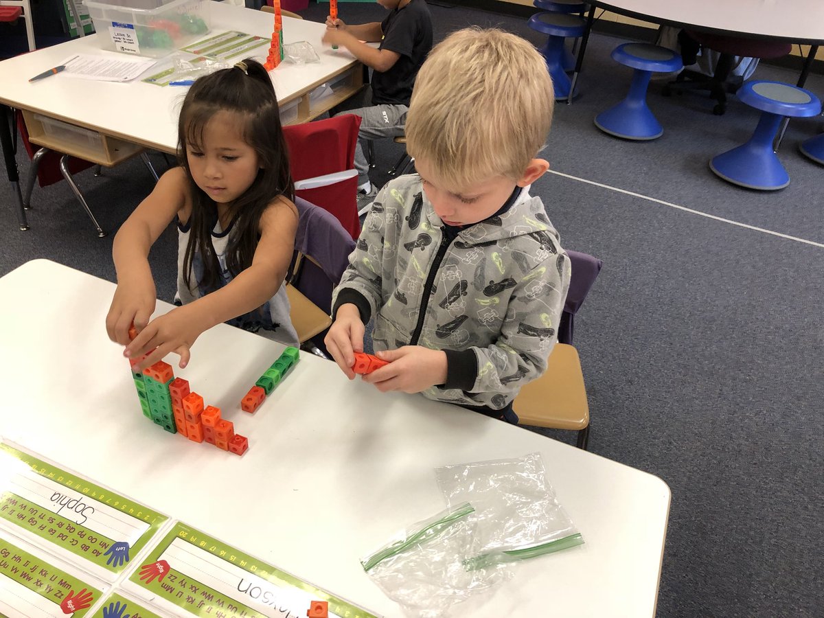 CW_Steele's tweet photo. “Miss Steele, did you know each number is really just one more?” Look at my friends, building number sense in kindergarten! #lightbulbmoments #EurekaMath #CWCommunity https://t.co/PCiXJgPJiH