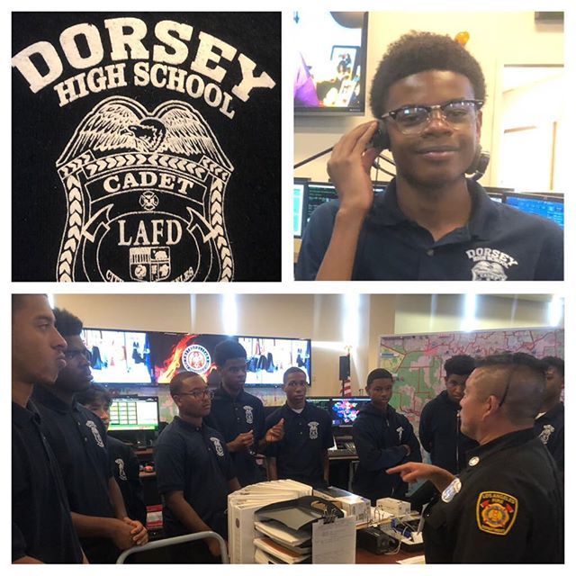 LAFDtalk's tweet image. Dorsey High School #Firefighter #EMS Magnet Academy Cadets got a special tour today of the Matthew G. McKnight Metro Fire Communications Center where the #LAFD receives 911 calls and dispatches emergency resources across #LosAngeles. #investinthefuture #… bit.ly/2xSuzzu