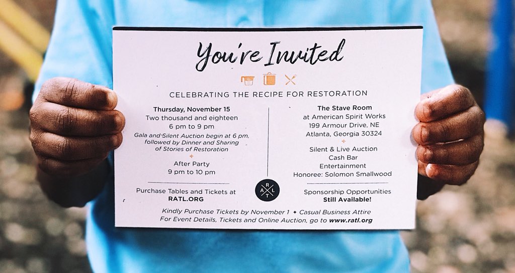 RestorationATL's tweet photo. You’re Invited! Tickets are now available for the 2018 Make it RATL Gala! Join us as we “Celebrate the Recipe for Restoration!” 

Ticket &amp; event information link in the bio! https://t.co/a7i5XGfhVf