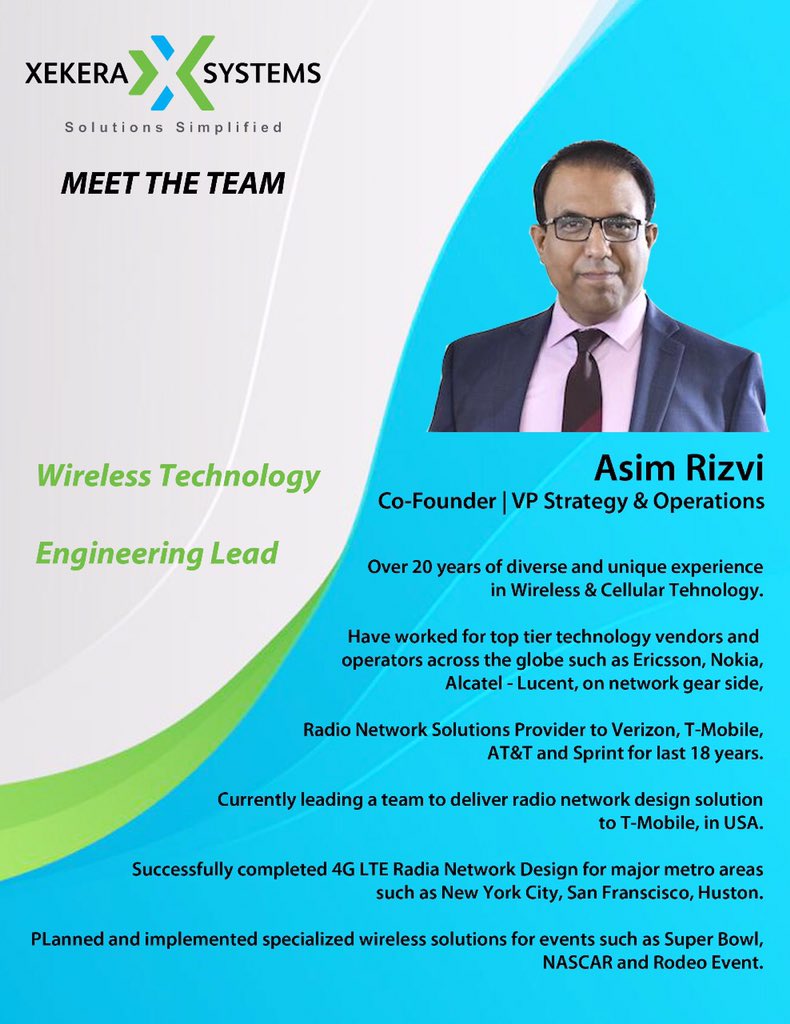 xekera's tweet photo. #meettheteam #Xekera 
#wireless #technology #engineering #leader #AsimRizvi 

For training details: https://t.co/78hDyqoRhv https://t.co/E6AOljU9j1