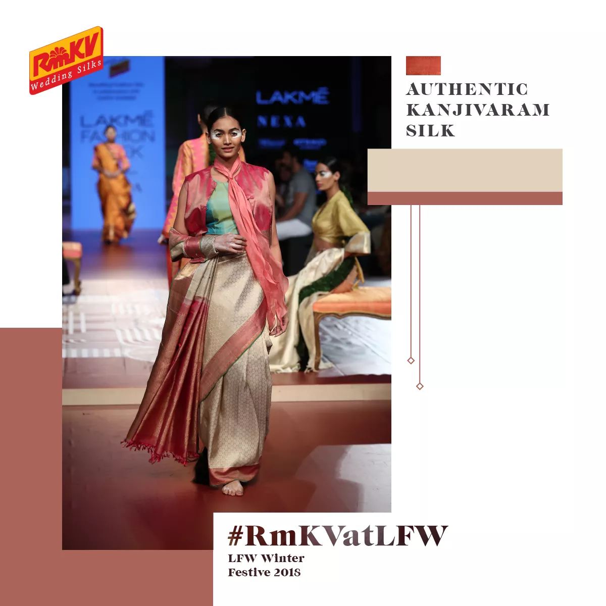 PradeepAdvika's tweet photo. A traditional cream silk saree with gold motifs woven all over the body, contrasted with a rose pink border. Paired here with a sea-green silk top and a pink bolero.

#RmKVatLFW #LakmeFashionWeek #RmKVSilks #RmKV #Silk #Sarees #LFWSpecial #RmKVInnovation #SareesofIndia https://t.co/H8JsWaO4TL