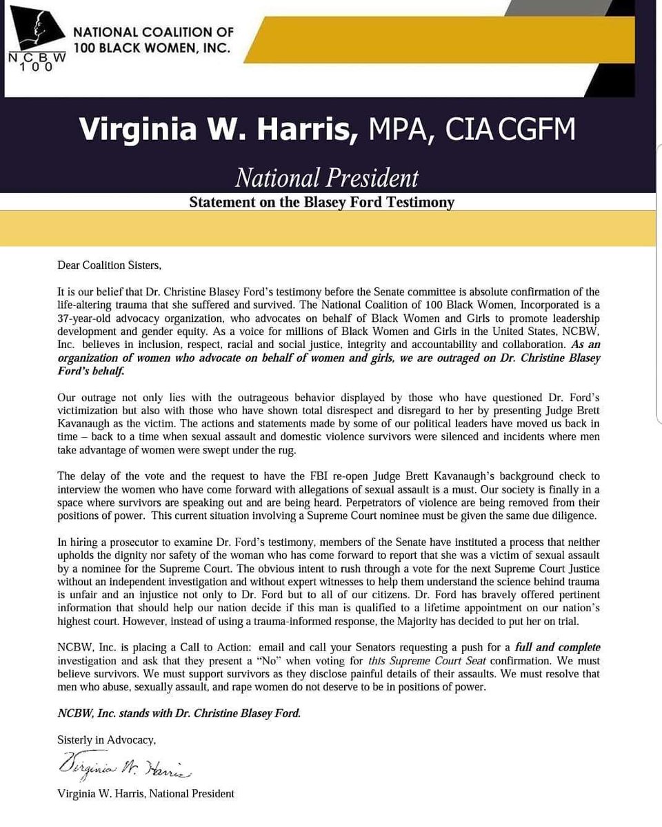 NCBW, Inc. stands with Dr. Christine Blasey Ford. #NC100BWINC
#ADVOCACY #PUBLICPOLICY #ford #Kavanaugh