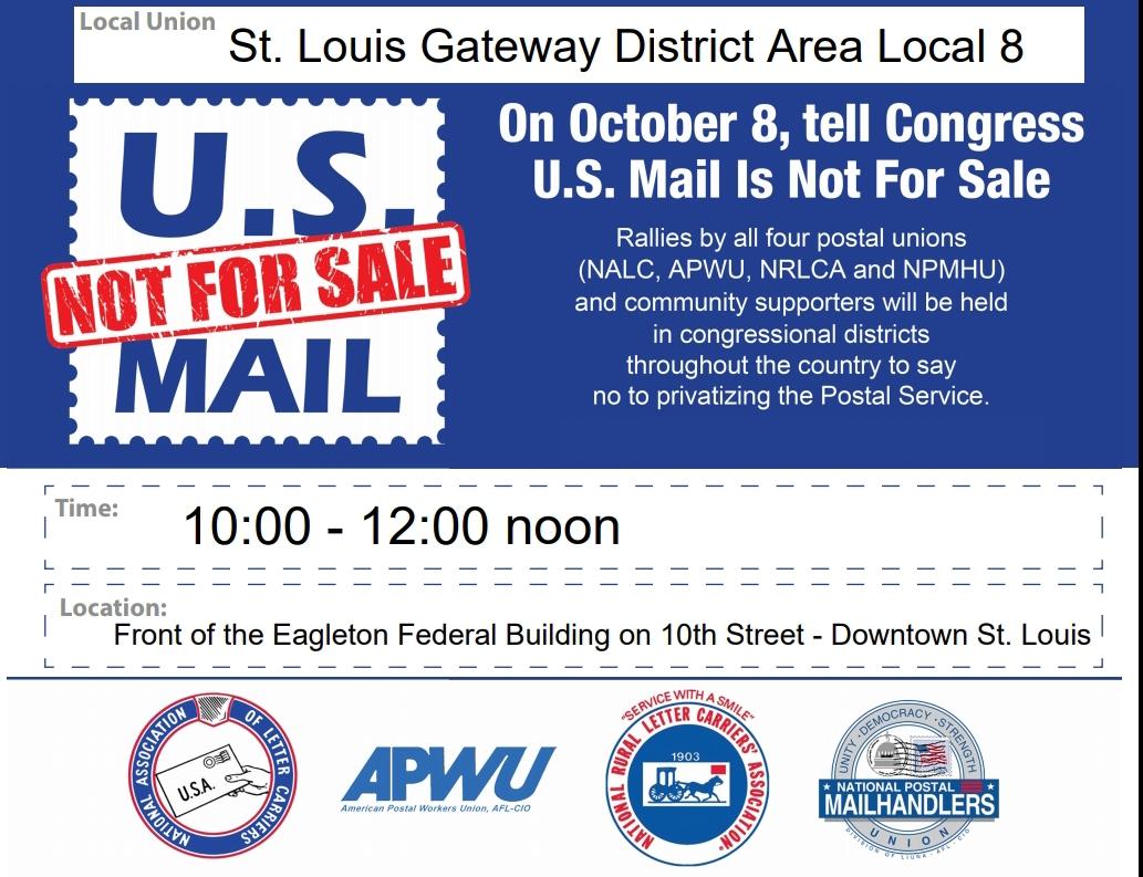 DR3R's tweet photo. The US Mail: NOT FOR SALE! #USMailNotforSale #Unionstrong #APWU #NALC #NRLCU #NPMHU #Joinus #Oct8 #Branch343 #Local314 #APWU8 https://t.co/zt9v4Y5RUG