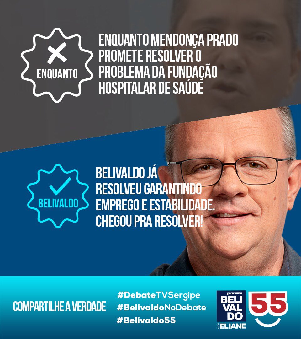 WalterCosta_aju's tweet photo. Enquanto Mendonça promete resolver o problema da Fundação, @belivaldochagas já resolveu garantindo emprego e estabilidade. #Belivaldo55 #BelivaldoNoDebate #ChegouPraResolver https://t.co/kbVECuM2MO