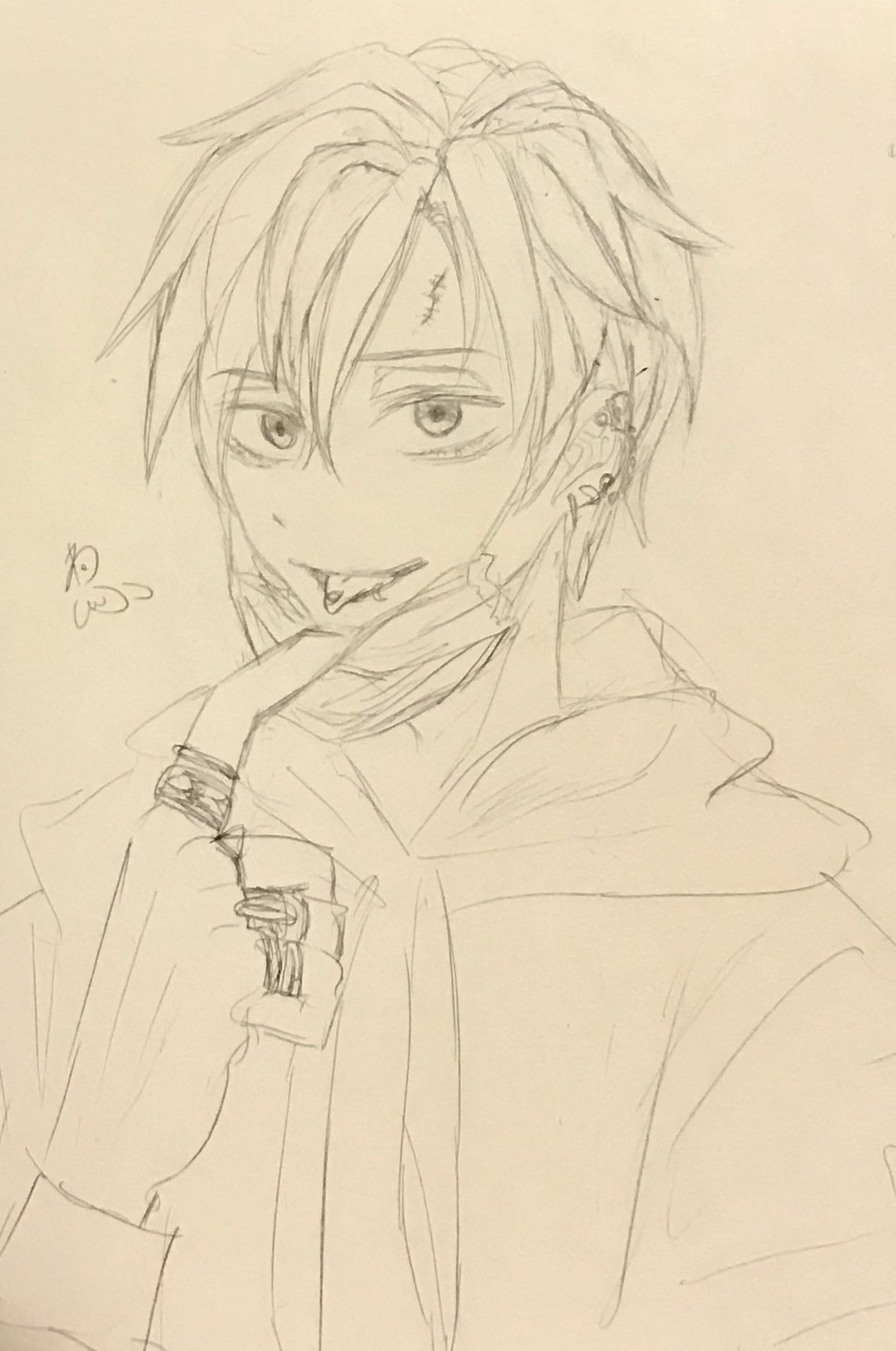 Shanc 絵柄変えた アナログイラスト アナログ絵描きさんと繋がりたい 線画 中学生お絵描きマンさん繋がりませんか 中学生お絵かきマン 中学生が描いてみた 男子描いてみた ヤンキーっぽい メガネ男子 パーカー男子 舌ピアス ピアス男子 腐