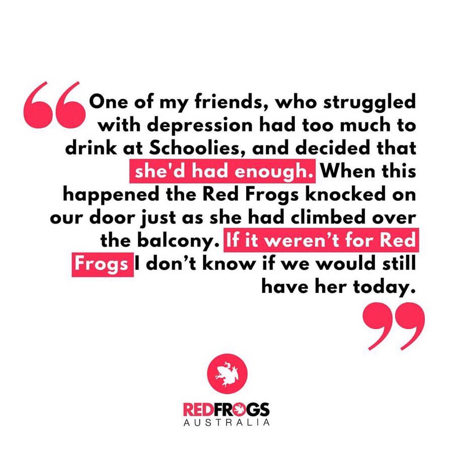 This says it all. The work that <a href="/redfrogsau/">Red Frogs Australia</a> does in our communities is so valuable and necessary. By coming alongside our youth they are literally saving people’s lives. We count it a privilege to be able to support these guys.