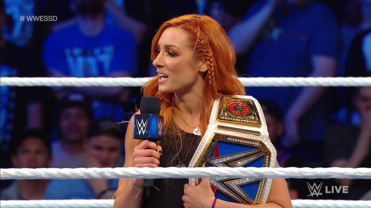 TWrestlingmag's tweet photo. Becky Lynch is here with her "Super Showdown" surprise #SDLive https://t.co/GOkUFvr65z