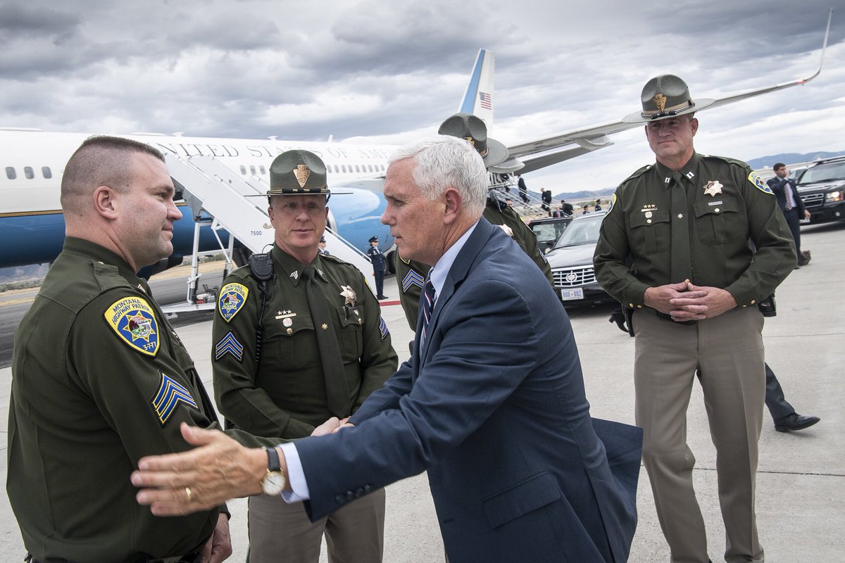 VP45's tweet image. Great to be with the dedicated police officers of Montana and Washington today! THANK YOU for your continued service to your communities to keep our families safe.