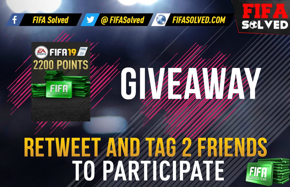 2200 FIFA Points giveaway! Any Platform. 
Winner announced Tomorrow at 5pm

🤗 Tag 2 Friends
💞 RT, Like &amp; Follow 
#FIFA19 #giveaway
