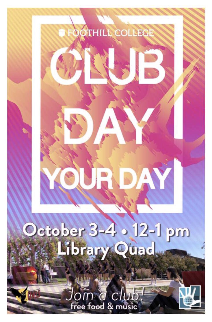 ASFCtweet's tweet photo. Come check out the clubs we have on campus this WED/THURS from 12-1PM in the Library Quad #ClubDayYourDay #FoothillFresh #IAmFoothill 🦉👻 https://t.co/aoRNHjyP8E