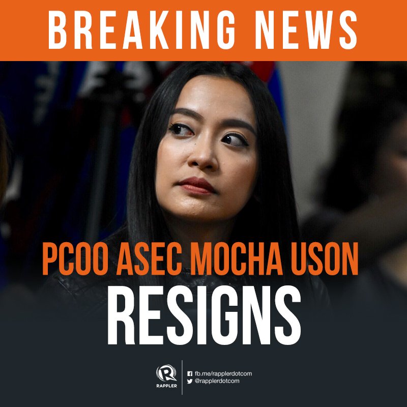 rapplerdotcom's tweet photo. BREAKING: PCOO Asec. Mocha Uson resigns.

FULL STORY: https://t.co/VTUnqCieb6 https://t.co/aBDwENkF83