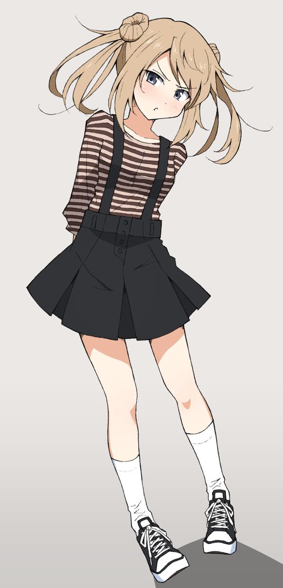 michishio (kancolle) 1girl double bun solo skirt hair bun striped shirt twintails  illustration images