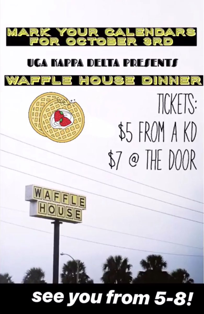 UGAKappaDelta's tweet photo. Come eat some waffles, scrambled eggs, grits and more from Waffle House tomorrow at the KD house!! 😋 https://t.co/MOzwydMg43