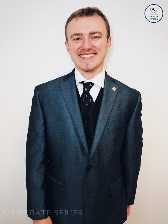uadiscourse's tweet image. We are featuring Nathan Sawyer for this week’s #TeamMemberTuesday. Nathan aspires to be a criminal defense attorney with a focus on capital cases. His favorite debate topic: “The institution of marriage is dead.” #lovetoargue @UADebateSeries