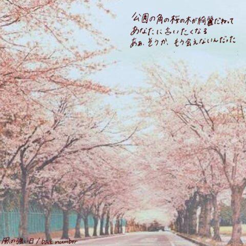 Back Number歌詞が好き 公園の角の桜の木が綺麗だねって あなたに言いたくなる あぁ そうか もう会えないんだった 風の強い日 Backnumber Back Number歌詞が好き 公園の角の桜の木が綺麗だねって あなたに言いたくなる あぁ そうか もう会えないんだった 風の強い日 Backnumber