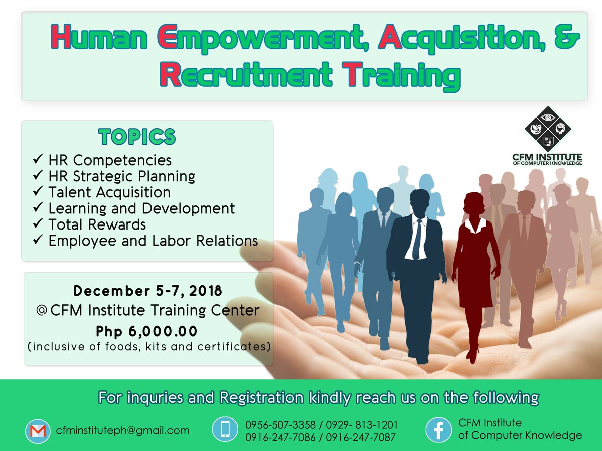 CfmInstitute's tweet photo. The Human Empowerment, Acquisition and Resource Training (HEART) Program is a continuing development program of the CFM Institute of Computer Knowledge for the business owners, HR Officers or employees in charge of the manpower management. https://t.co/zKSVnreEz5