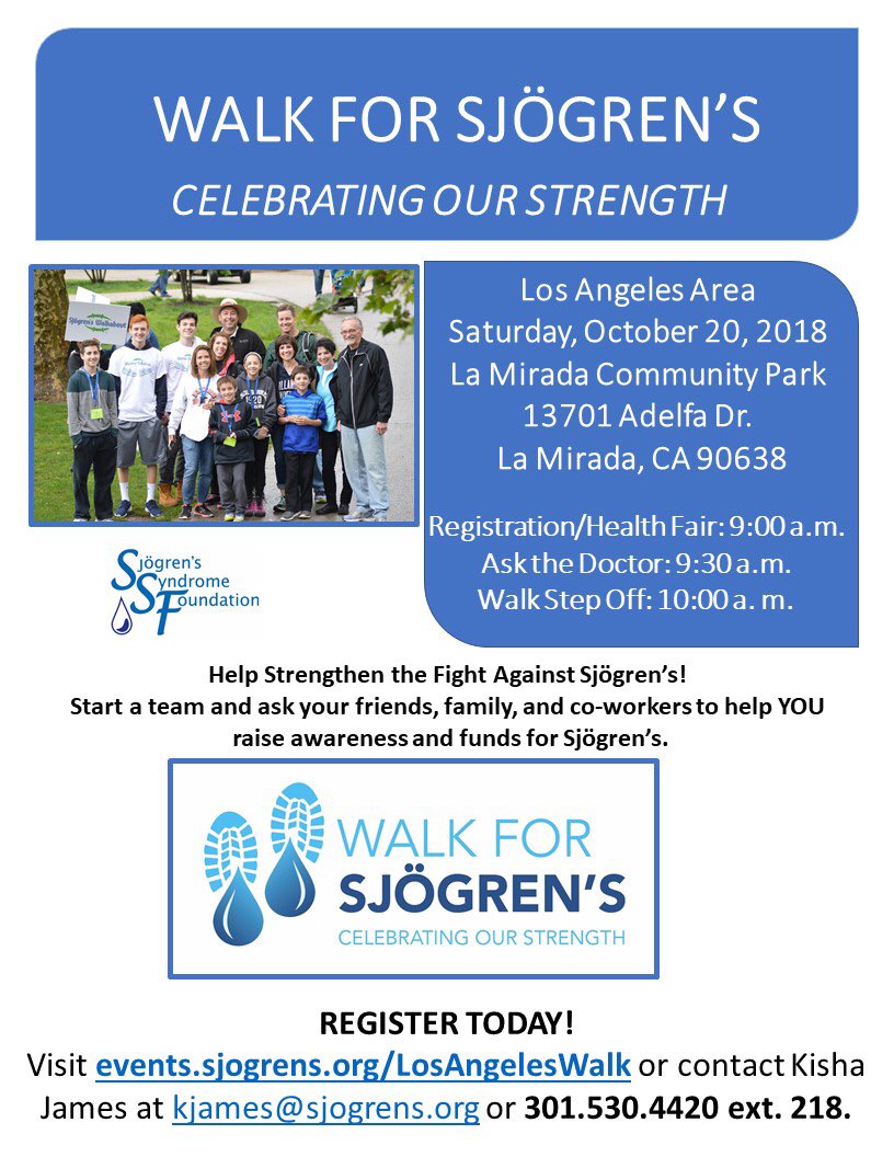 SjogrensStrong's tweet image. We’re Walking for Sjogren’s October 20th in La Mirada... join us!!  

facebook.com/events/1930334…

#SjogrensStrong 
#WalkForSjogrens
#SjogrensAwareness #SjogrensSyndrome #SjogrensWarrior 
#ShiningALightOnSjogrens #StrongerTogether #Spoonie
#AutoimmuneDisease #InvisibleIllness