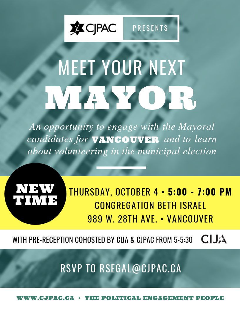 nicoslobinsky's tweet photo. Interested in #vanelxn18? Join @CJPAC &amp; @CIJAinfo this Thursday night at the Meet Your Next Mayor event https://t.co/gxgdDQTulh