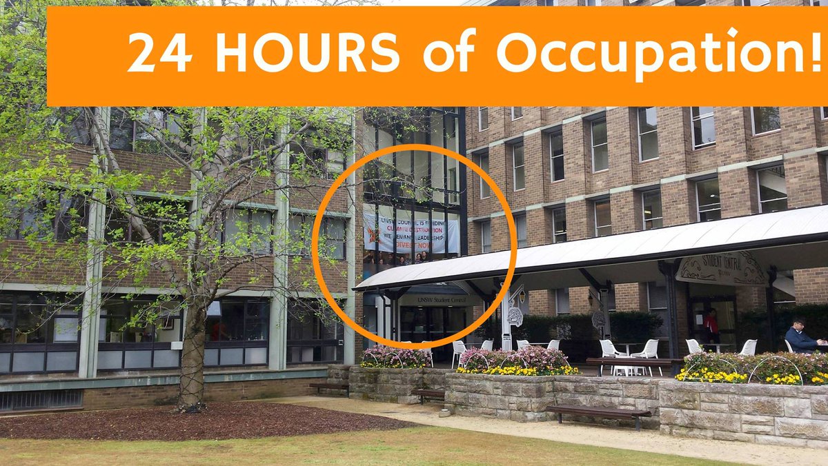 At 9:30 today we officially crossed the line of 24 hours in the Chancellery and 4 hours later we're still going strong! Very exciting stuff but the fight is far from over. <a href="/UNSW/">UNSW</a> VC continues to evade engagement w our group but we aren't going anywhere #divest #fossilfree ✊☀️