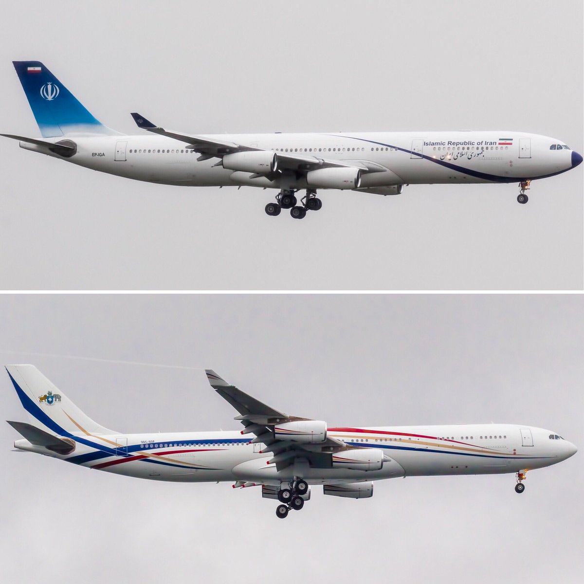 UnitedFlyerHD's tweet photo. A340-300s representing Iran and Eswatini (Swaziland) arriving at JFK for UN Week
#avgeek #airbus #Airbus340 #UNGA #epiga #3dcsdf https://t.co/cz7vJc05U1