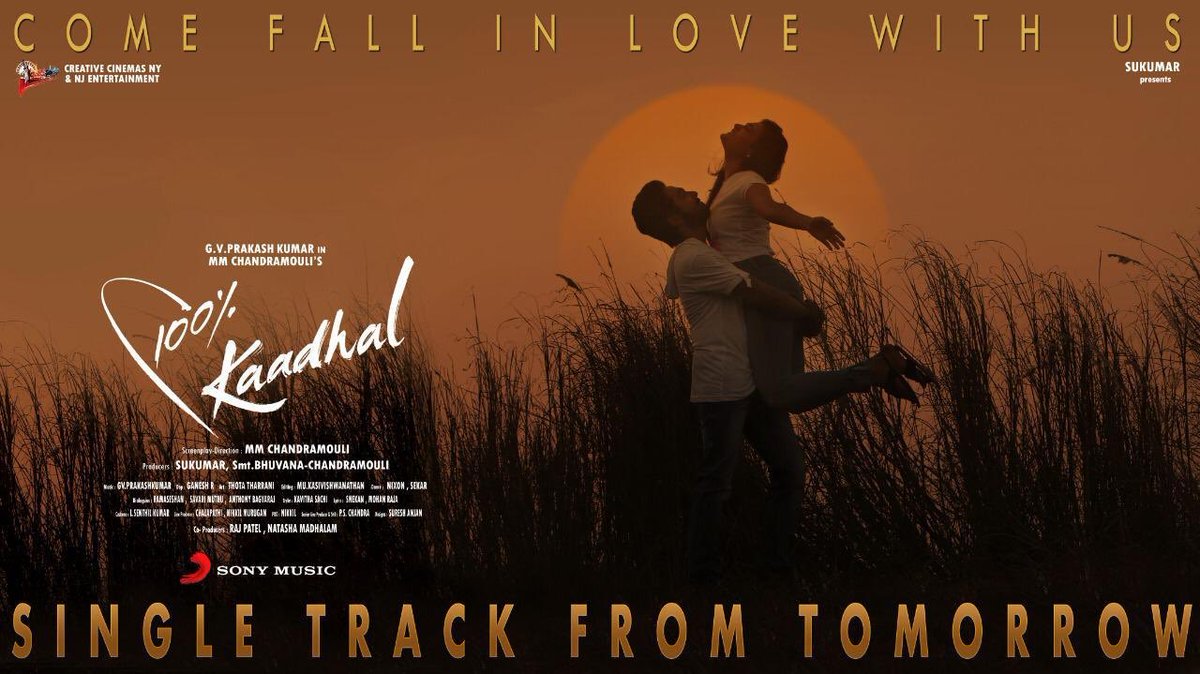 gvprakash's tweet photo. Fall in love ... single love trk from #100PercentKadhal releasing tomm ... duet sung by me and @andrea_jeremiah ... #OruVaanam trying out the #electropop genre this time ... @shalinipandeyyy @SonyMusicSouth https://t.co/l4vaPYcjIW