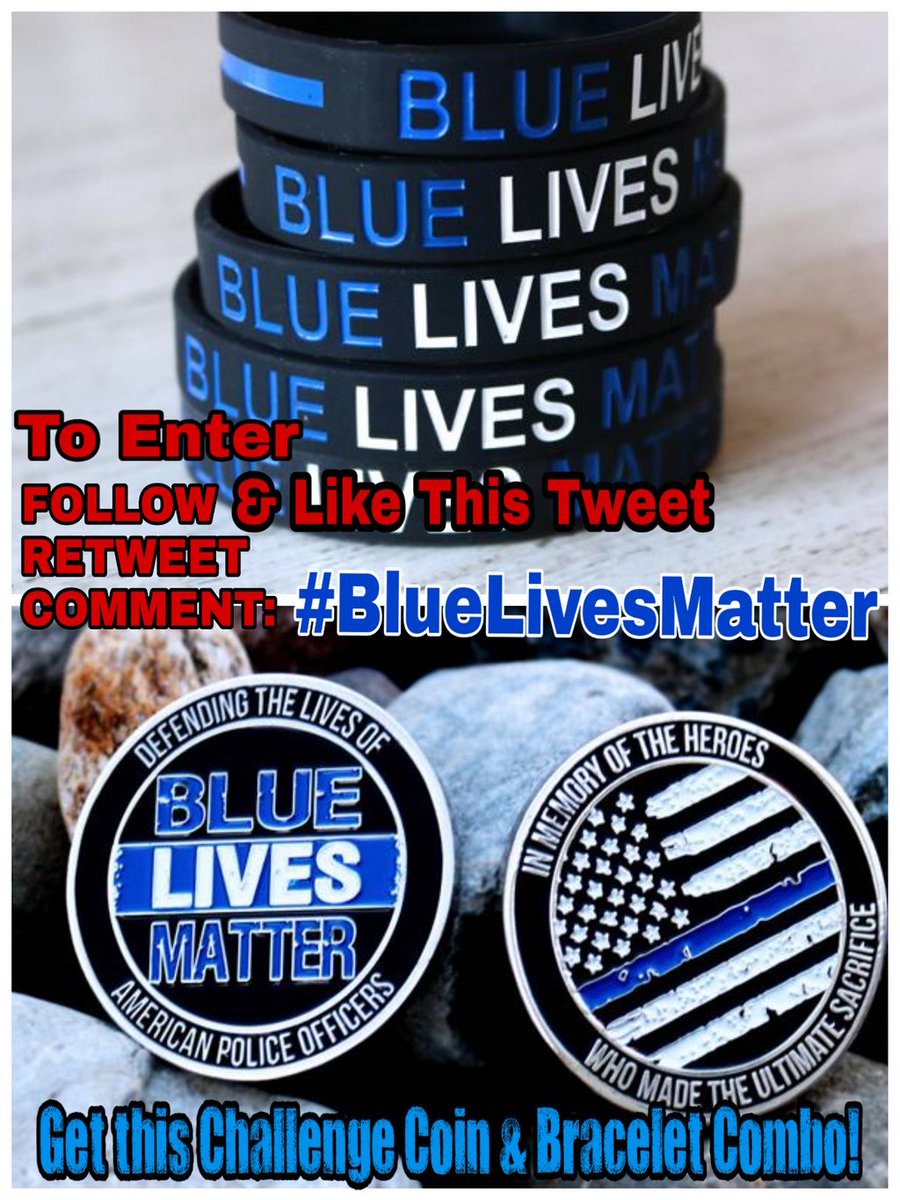 bluelivesmtr's tweet image. ANNOUNCED TOMORROW
Blue Lives Matter gear GIVEAWAY!!! 
Get a Challenge Coin/Bracelet combo by:
1. Follow @bluelivesmtr
2. Like this tweet. 
3. Retweet
4. Comment: #BlueLivesMatter
* A random follower will be announced on October 3rd! 💙
Gear From: warrior12.com