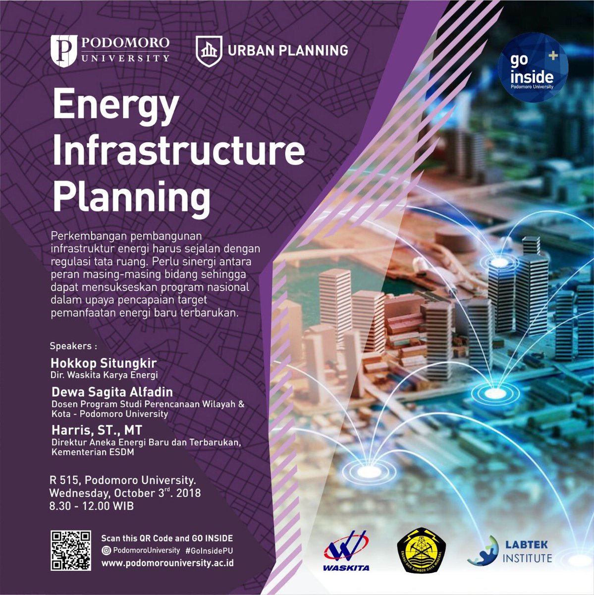 Waskita_Energi's tweet photo. Hari ini (3/10) sedang diselenggarakan Infrastructure Talks #4 dg tema Energy Infrastructure Planning di Podomoro University Ruang R515.
#InfrastructureTalks
#WaskitaKaryaEnergi
#GoInsidePU
@PodomoroUniv https://t.co/i4cnwvcOxt