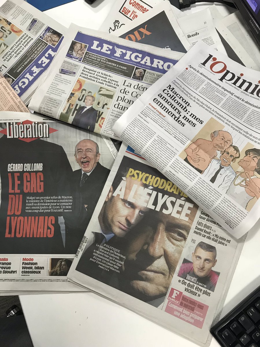 cleliemathias's tweet photo. Psychodrame, gag du lyonnais et emmerdes en une de vos journaux ce matin #revuedepresse #collombgate @CNEWS @lopinion_fr @LeParisien_75 @Le_Figaro @libe https://t.co/EjrvzAPI87