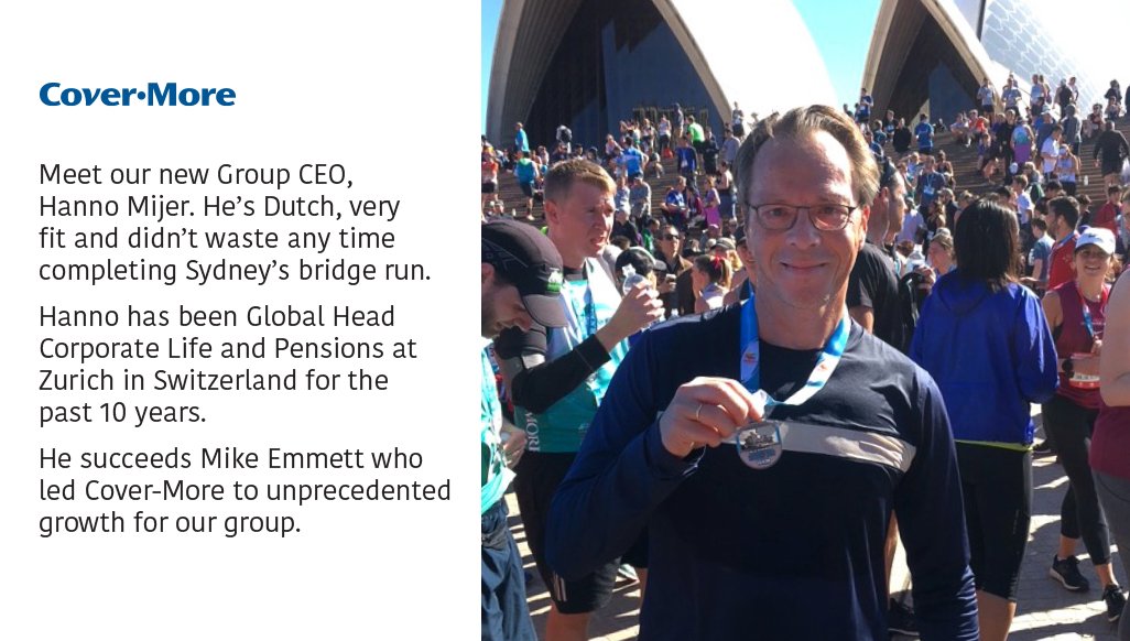 Welcome aboard, Hanno Mijer. Hanno joins the Cover-More family as our new Group CEO. Get to know a little bit about him here.