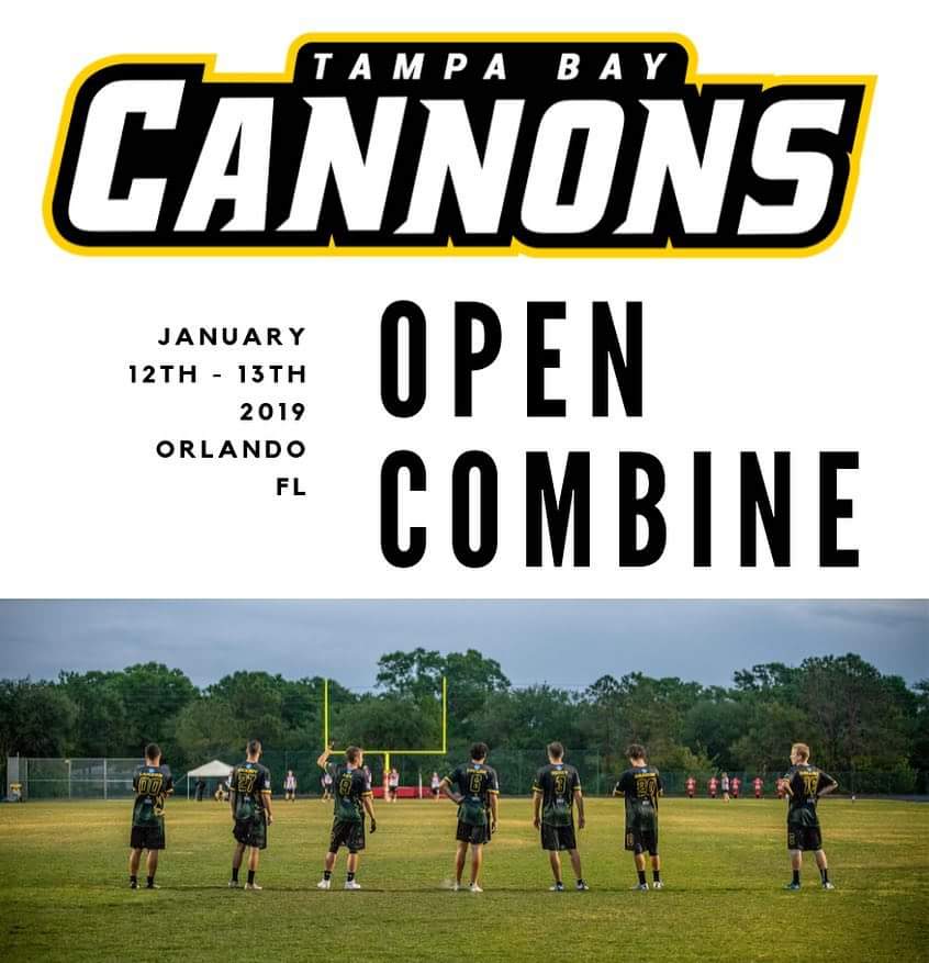 SAVE THE DATE!
January 12 - 13, 2019

CANNONS COMBINE

Location:
Barnett Park
4801 W Colonial Dr
Orlando, FL 32808

#HereComesTheBOOM
#TampaBayCannons
#2019Season
#theAUDL
#ultimate
#athletes
#GotWhatItTakes?