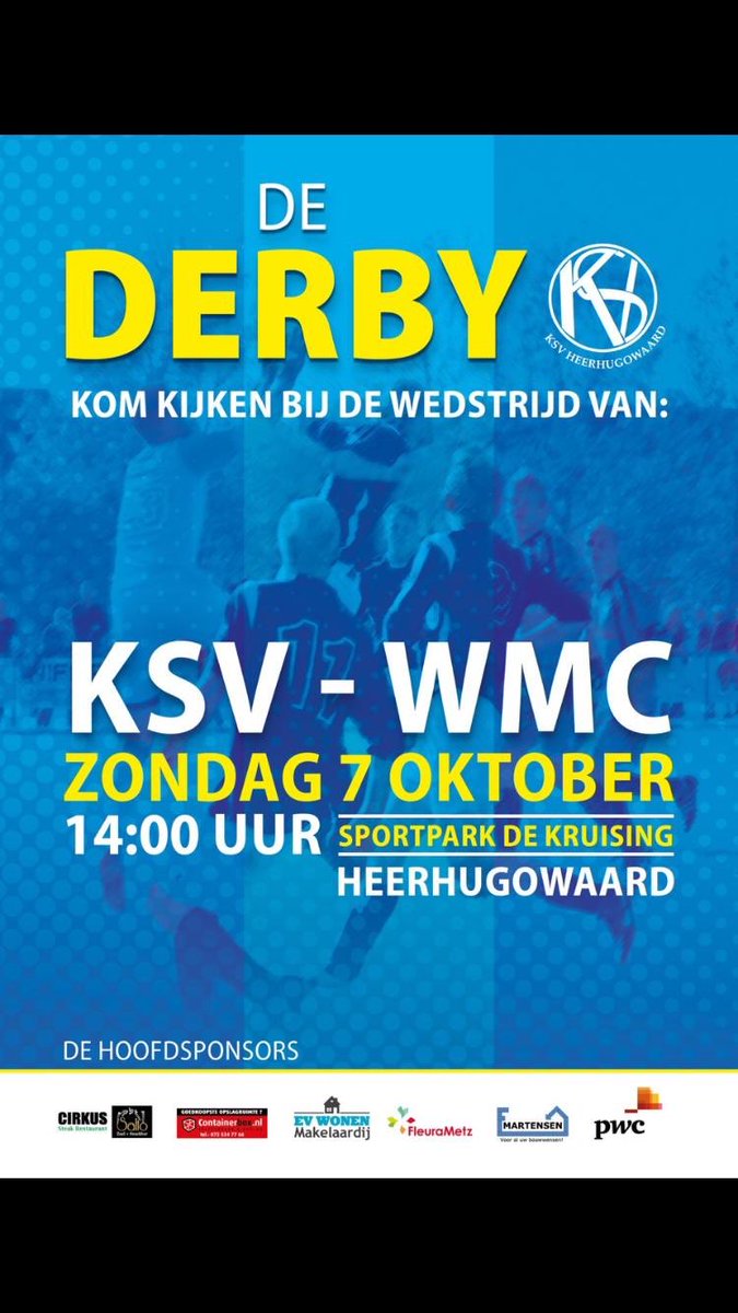 RoyvdRoest's tweet photo. Aankomende zondag om 14 uur de Heerhugowaardse derby #ksvvoetbal - #wmc! Mis de wedstrijd niet. https://t.co/Dsg7Oo2ps8