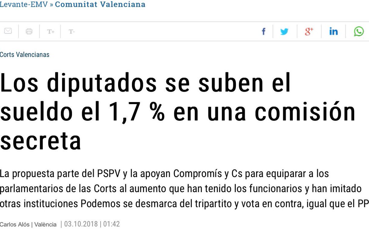 pilar_lima's tweet photo. Me avergüenza que sean capaces de subirse el sueldo en estos momentos en @cortsval 

@SocialistesVal @compromis y @CsCValenciana de verdad ¿qué necesidad hay?

Hay que bajarlos y no subirlos. 
Mal ejemplo damos. 
Qué cansancio.

https://t.co/O15WR2fnaA https://t.co/iAZNELZ1kZ