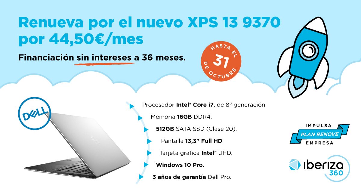 iberiza_es's tweet image. El #XPS 13 9370 de 33,8 cm es el #portátil más pequeño del mundo con pantalla #InfinityEdge y está ¡diseñado para la excelencia! Descubre los increíbles precios de nuestro #PlanRenove IMPULSA EMPRESA 🚀
iberiza.es/renove-landing/