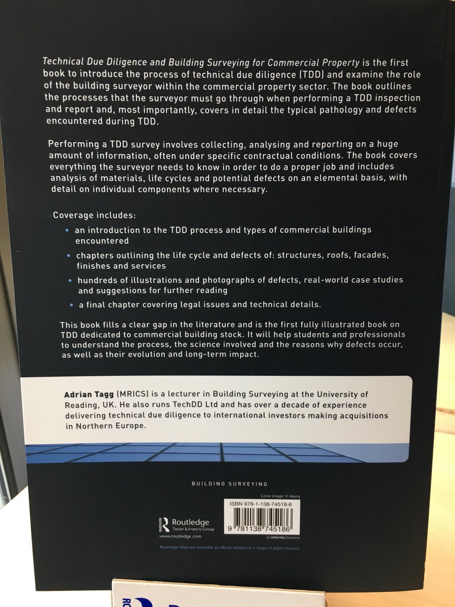 Ed_Needle's tweet photo. Calling all #buildingsurveyors! You won't find any other book like this on the market. Hot off the press, Adrian Tagg's Technical Due Diligence and Building Surveying for Commercial Property https://t.co/JEemvbgkVK #TDD #buildingpathology #commercialproperty https://t.co/BTUMRMA42K