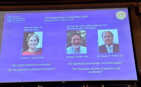 News9Tweets's tweet photo. #NobelPrize in #Chemistry 2018 awarded with one half to #FrancesHArnold and the other half jointly to #GeorgePSmith and #SirGregoryPWinter. https://t.co/ry4ghrcULV