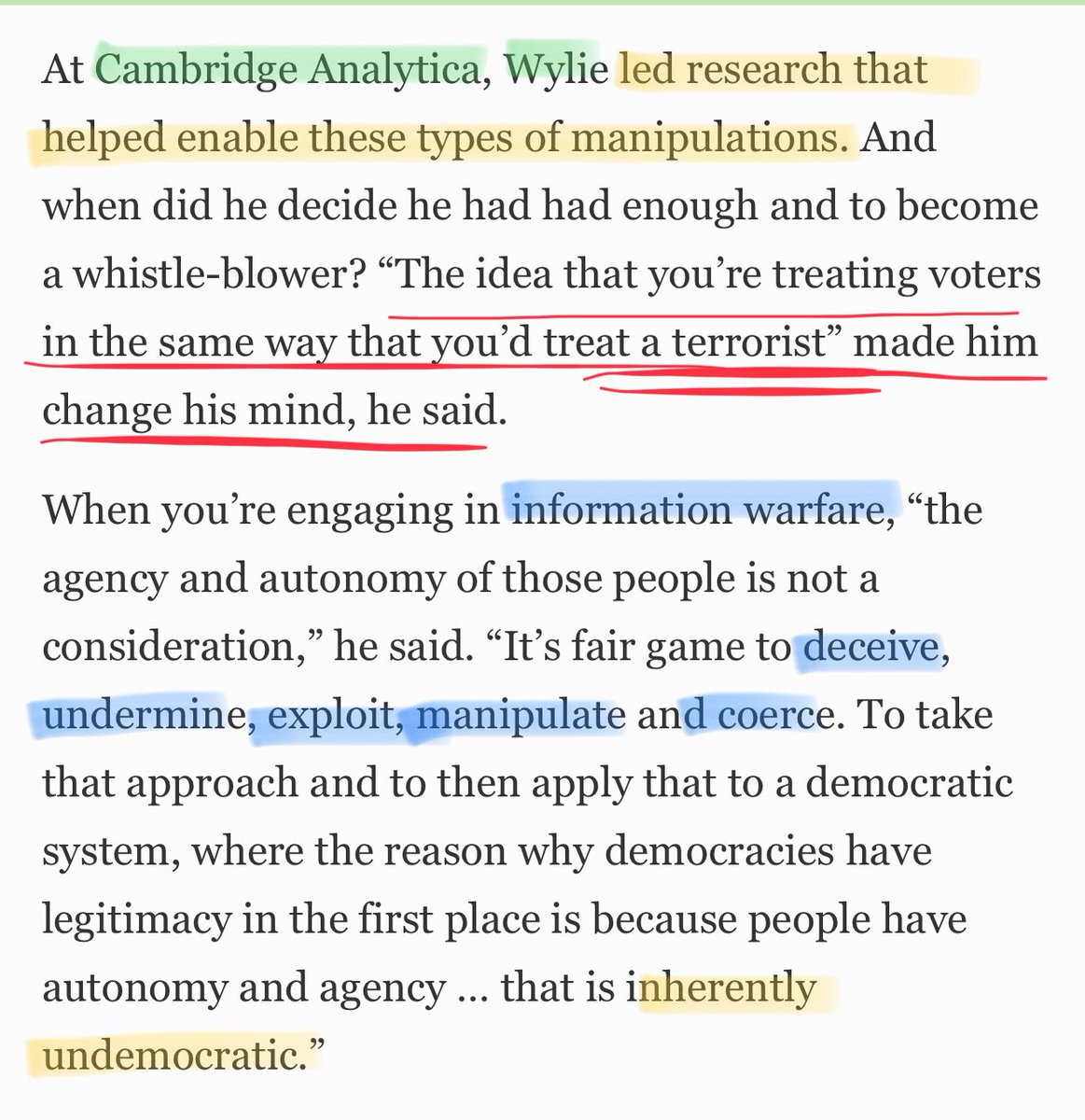 Wylie saw the similarities in military manipulation in dealing w terrorists and the way regular citizens were being deceived, manipulated, undermined, exploited and coerced. He became a whistle blower and started exposing the brainwashing.