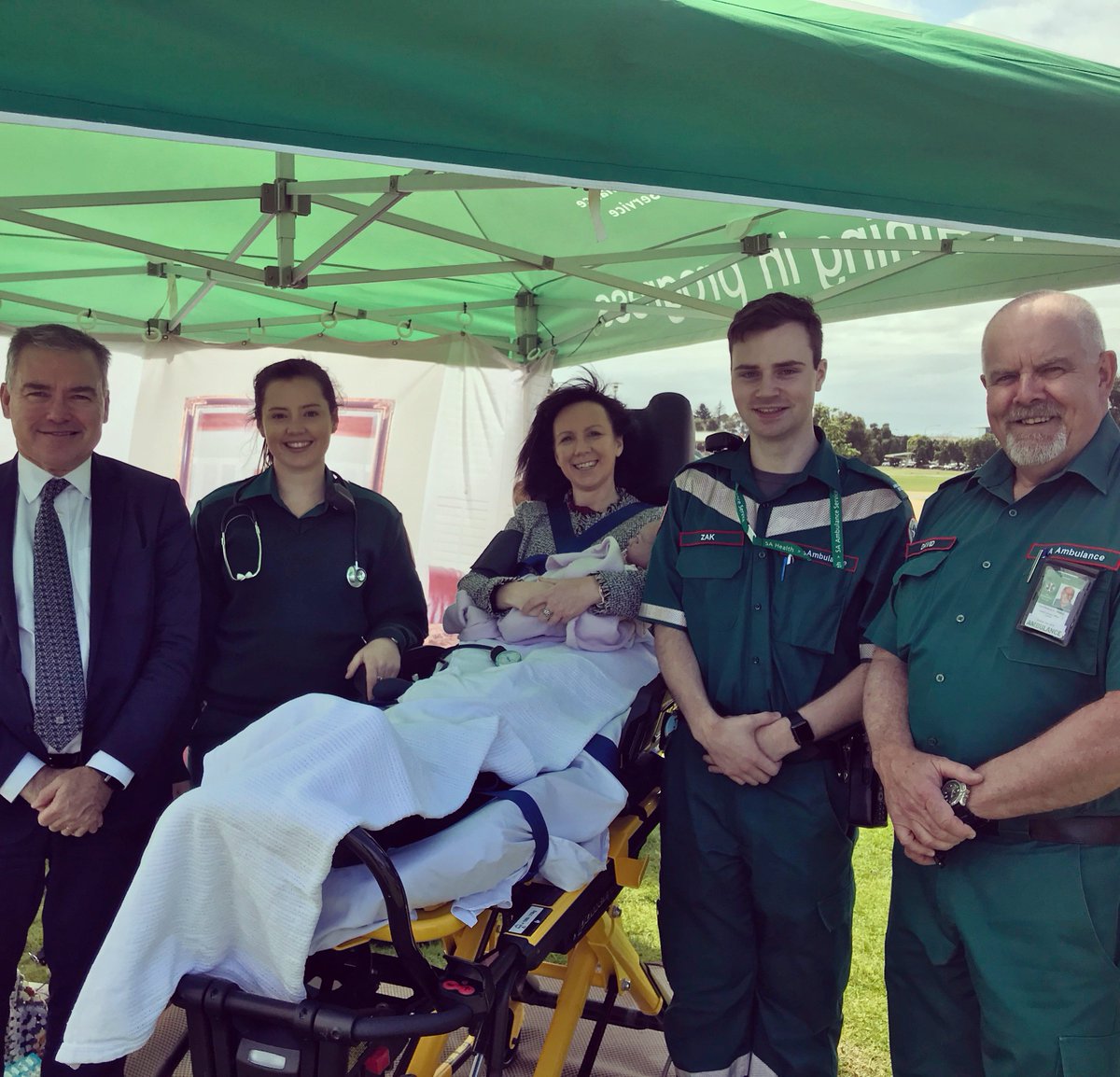 Earlier today, Health Minister <a href="/StephenWadeMLC/">Stephen Wade</a> announced a $3.6 million investment in our volunteer training program so more vollies can join faster &amp; more easily. Here's our Interim CEO David Place at the announcement, along with 'patient' Simone &amp; #SAASvollies Kelly &amp; Zak.