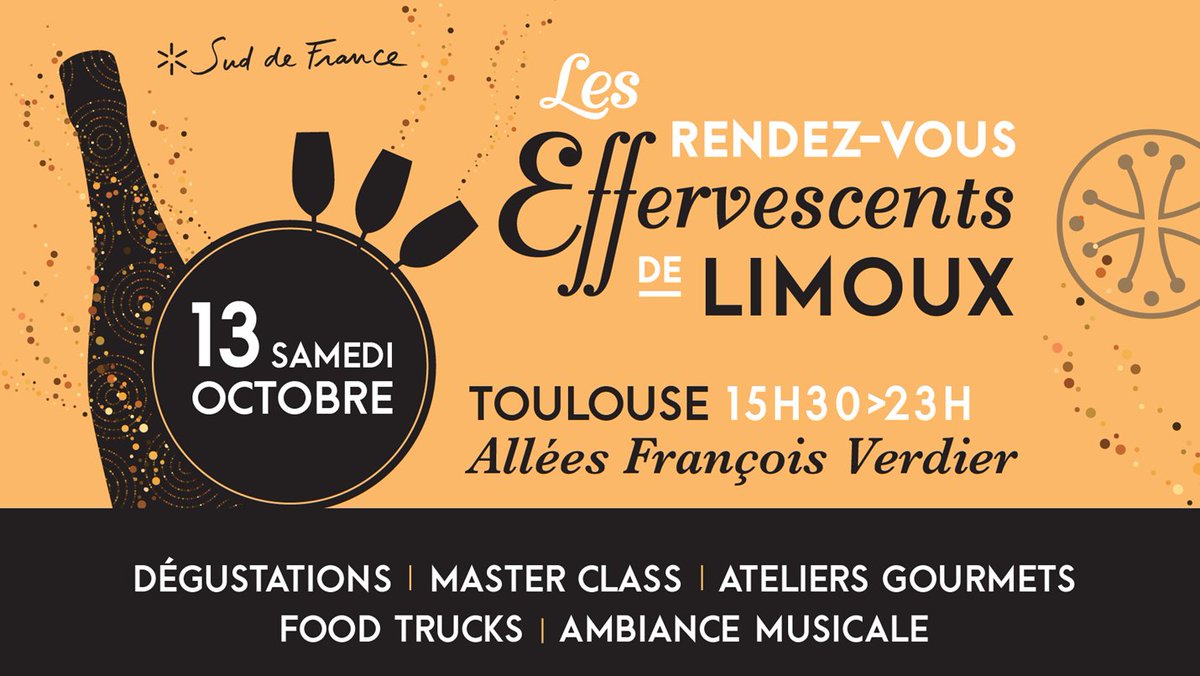 <a href="/AOCLIMOUX/">AOC Limoux</a> et les <a href="/VinsduLanguedoc/">Vins du Languedoc</a>
vous donnent rendez vous le samedi 13 octobre à <a href="/Toulouse/">Toulouse - Mairie et Métropole</a> pour
"Les rendez-vous effervescents de Limoux" - plus d'infos =>  facebook.com/events/4289794…
